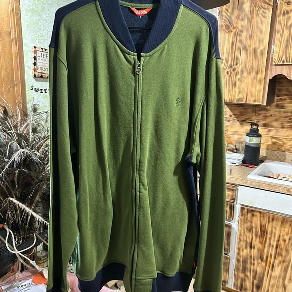 Izod Green and Blue Zip Up Sweater Sporty Design - Picture 7 of 9